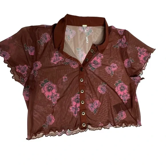 FINAL NWOT FP Florence Mesh Floral Crop Top/Mini Skirt Set m Cocoa combo - Picture 7 of 14